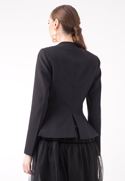 Black Peplum V Neck Blazer