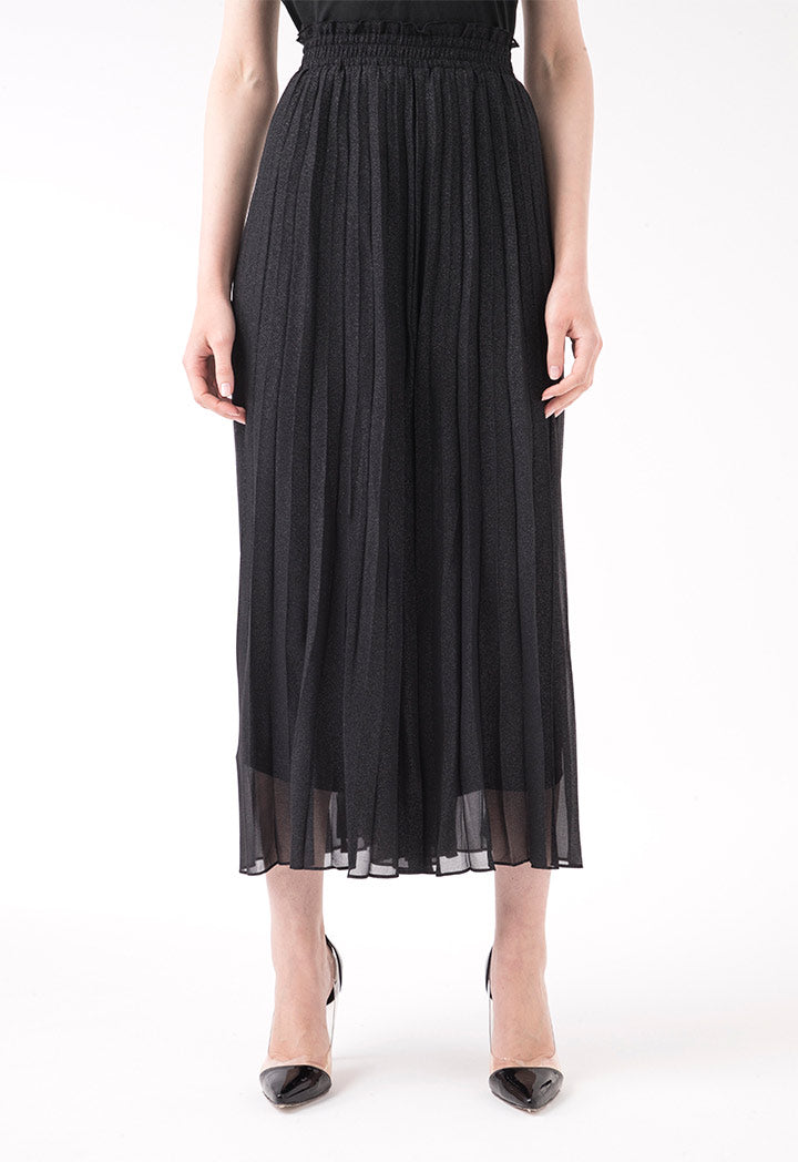 Black Pleated Shiny Culottes