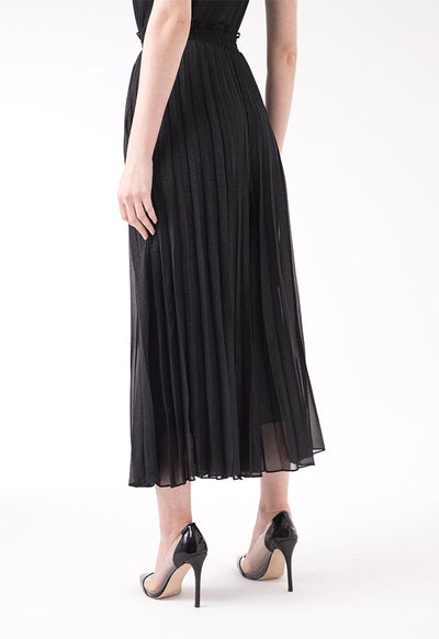 Black Pleated Shiny Culottes