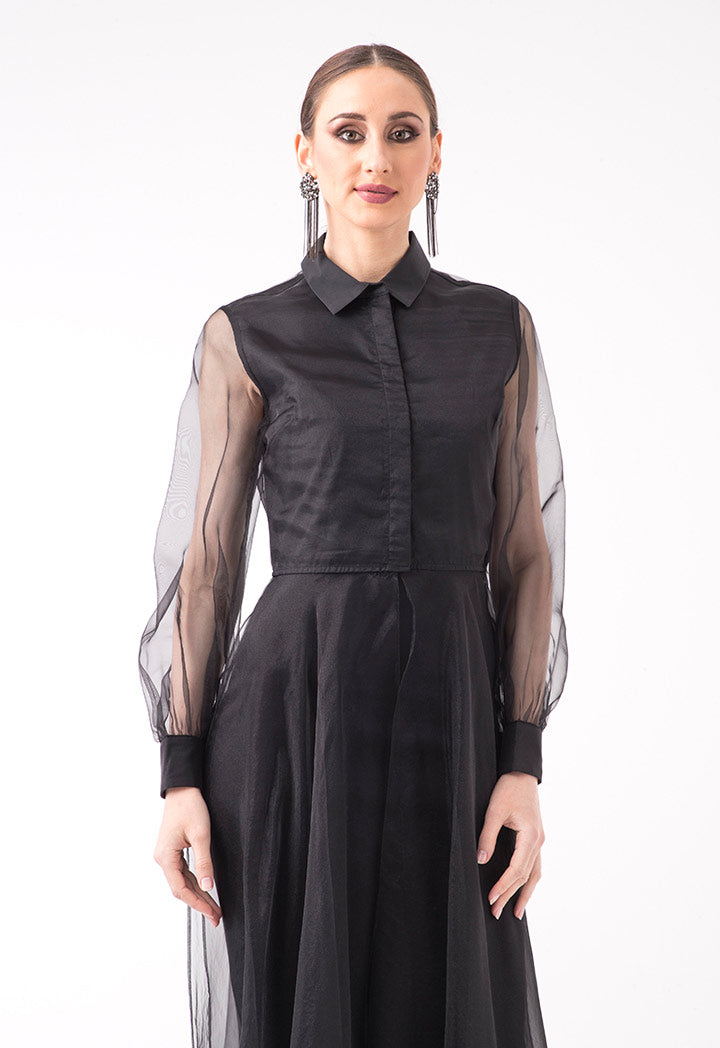 Poplin Organza Sleeve Shirt