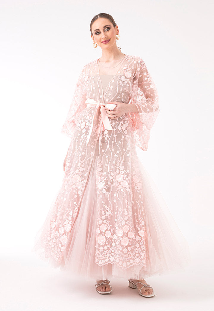Belted Floral Tulle Outerwear
