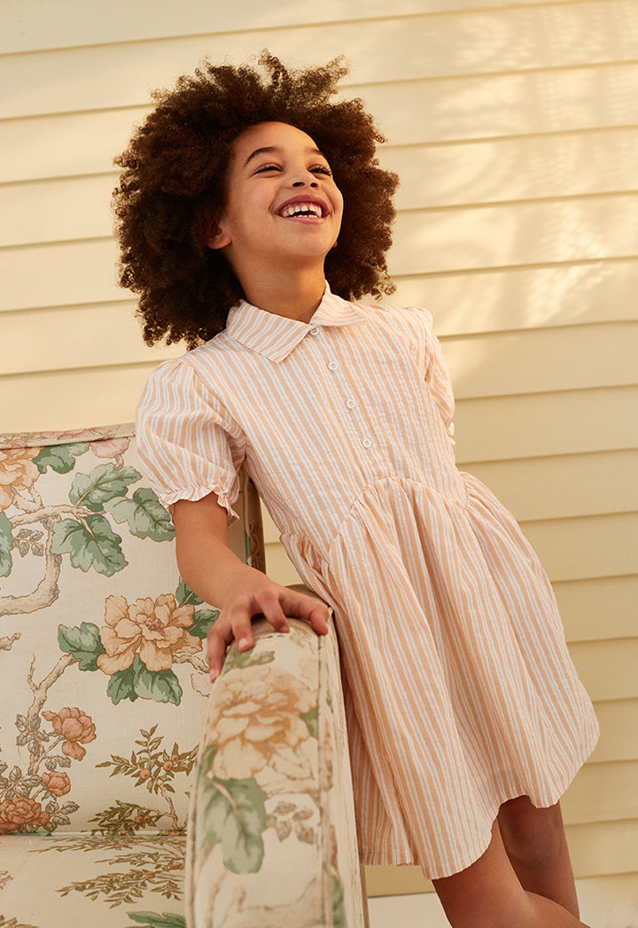 Stripe Elastic Ruffle Puff Sleeves Dress