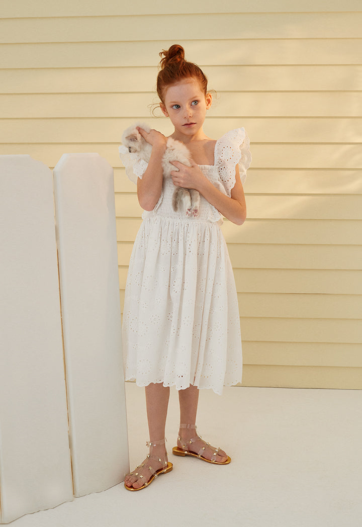 Schiffli Floral Embroider Elasticated Bodice Dress