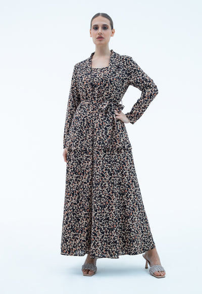 Shawl Collar Printed Maxi Abaya