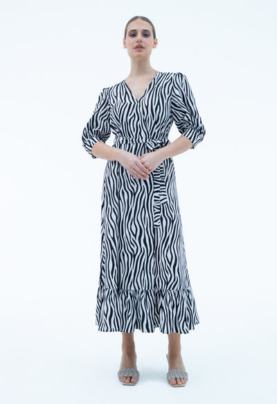 All Over Zebra Printed Dress With Belt