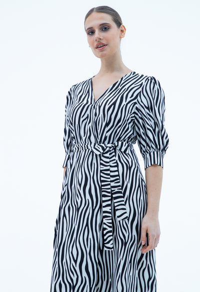 All Over Zebra Printed Dress With Belt