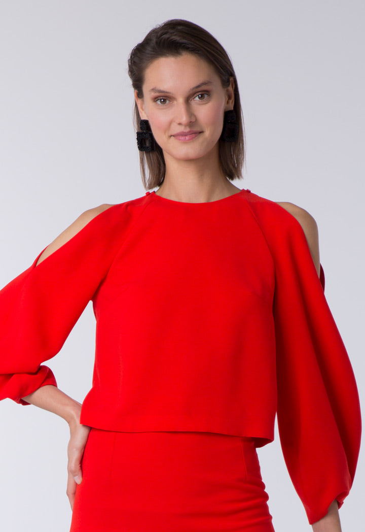 Cold Shoulder Balloon Sleeve Blouse