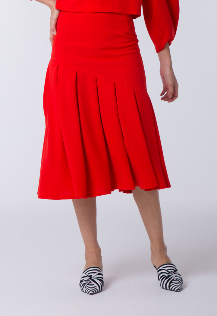 Pleated Slant Hem Skirt