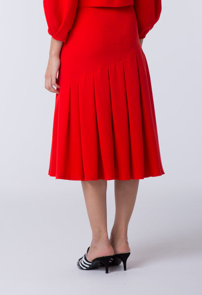 Pleated Slant Hem Skirt