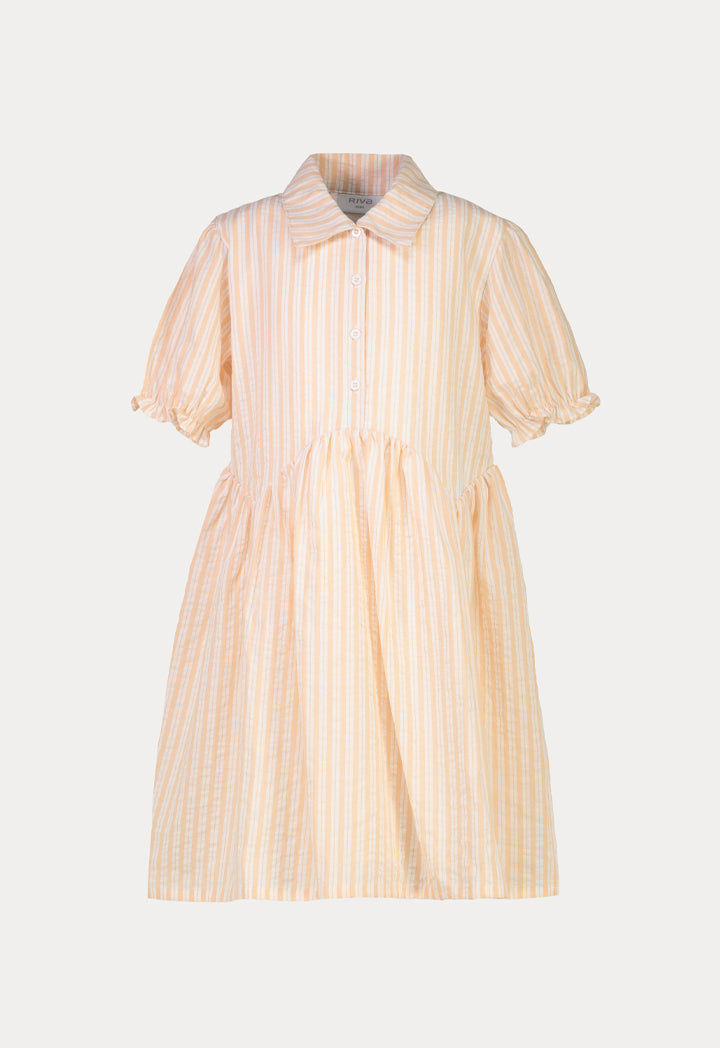 Stripe Elastic Ruffle Puff Sleeves Dress