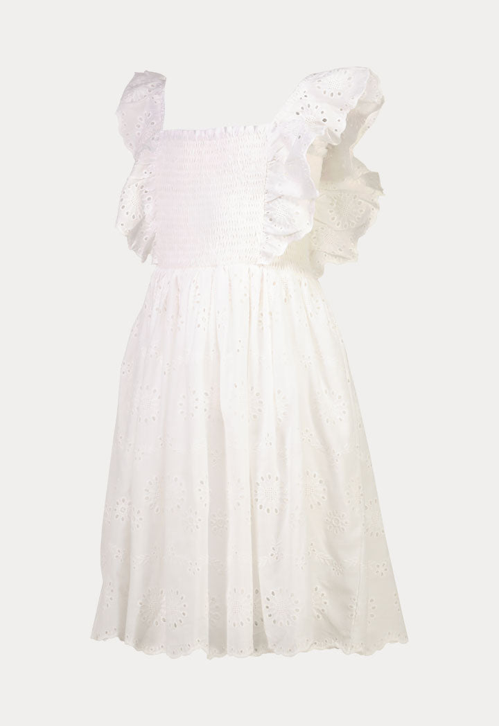 Schiffli Floral Embroider Elasticated Bodice Dress