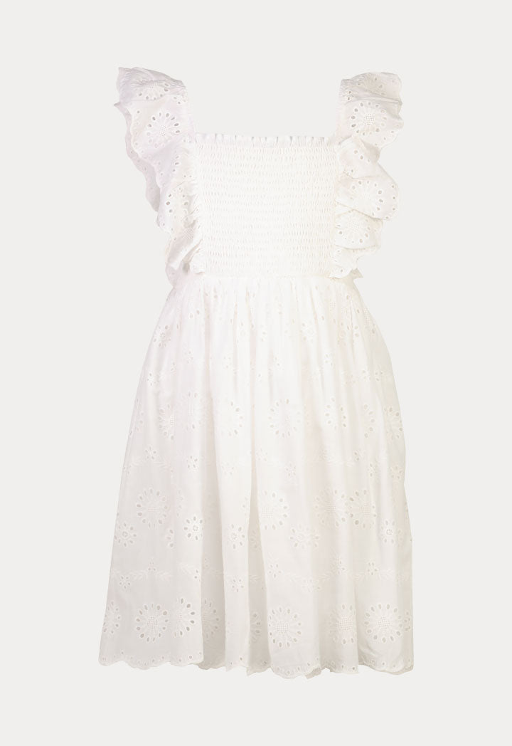 Schiffli Floral Embroider Elasticated Bodice Dress