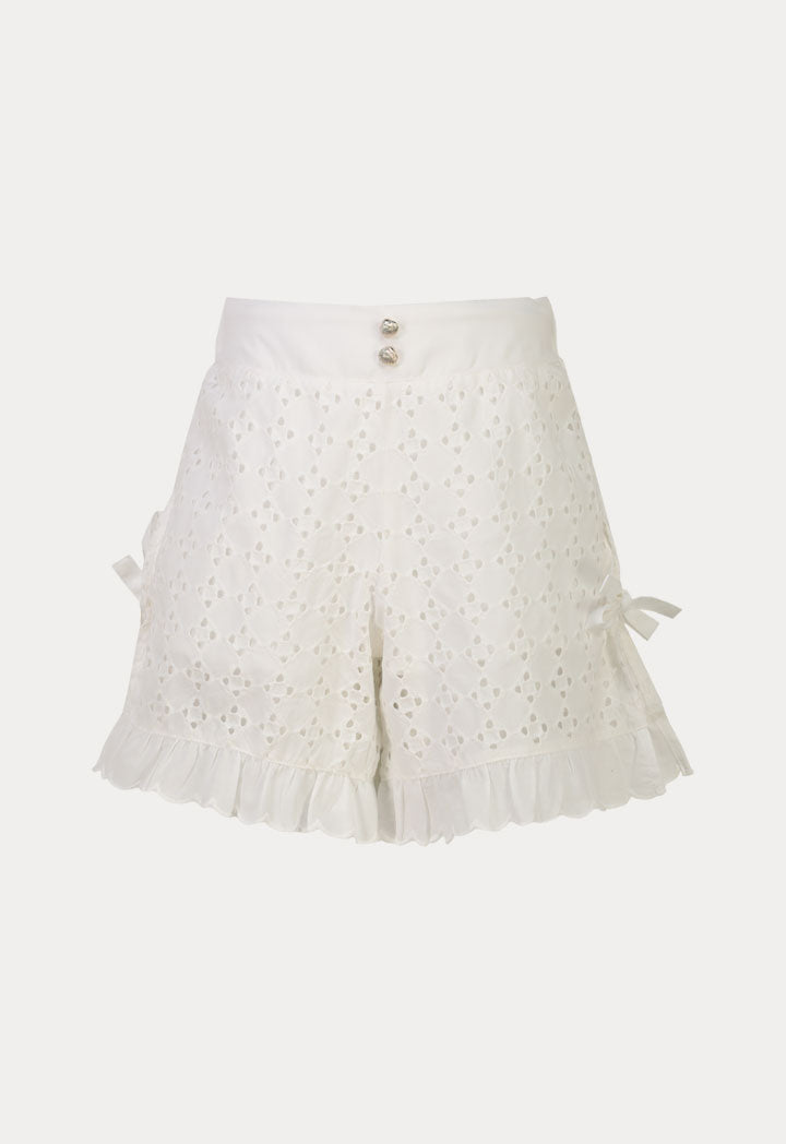 Schiffli Ruffle Diamond Pattern Shorts