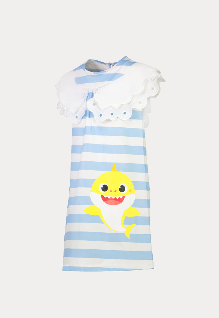 Baby Shark Digital Print Scallop Stripes Dress