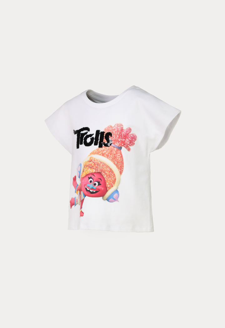 Trolls Ribbed Sequins Text Print T-Shirts