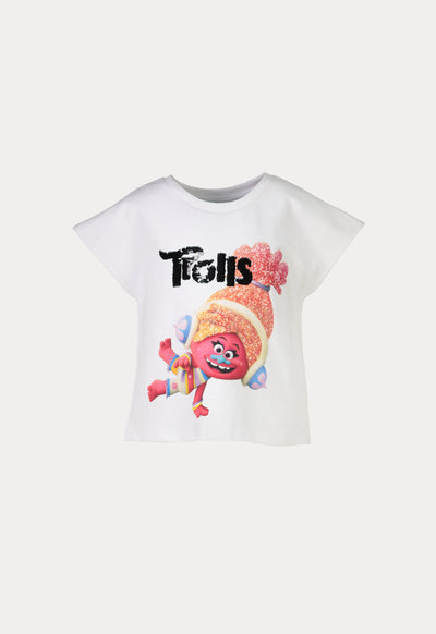 Trolls Ribbed Sequins Text Print T-Shirts