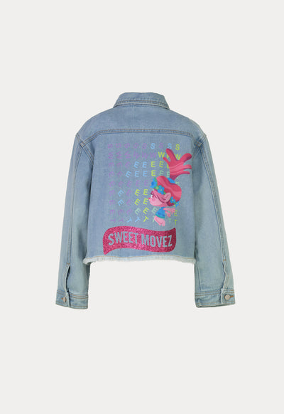 Trolls Denim Frayed Printed Jacket