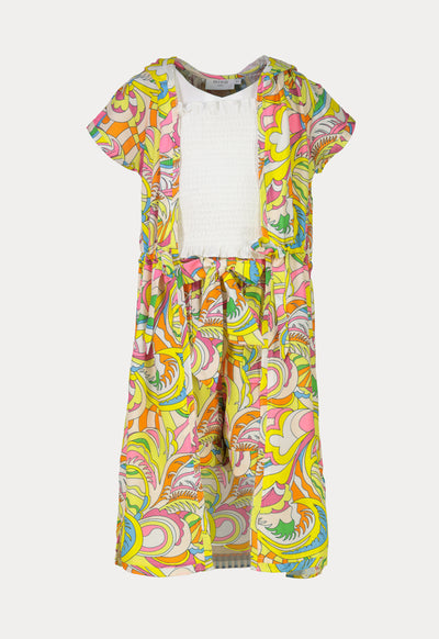 Printed Smoking Hoodie Drawstring Dress Set