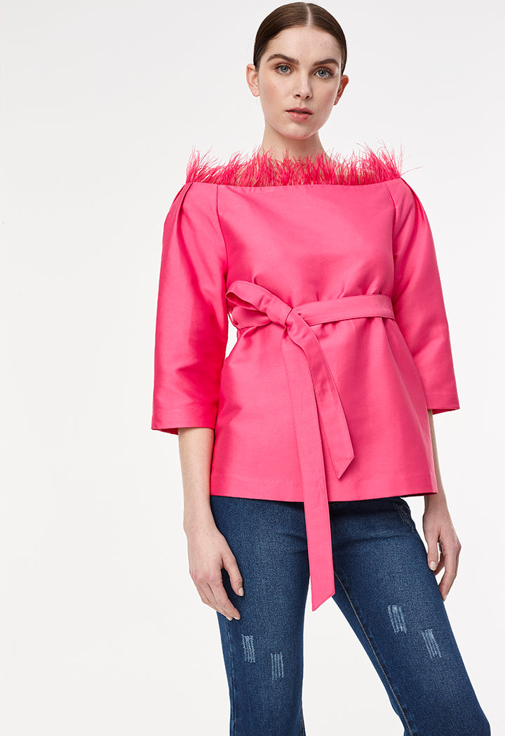 Feather Trim Blouse