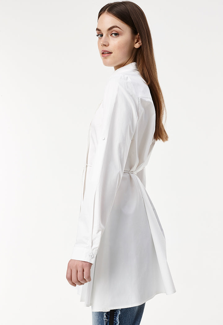 White Pleated Hem Shirt