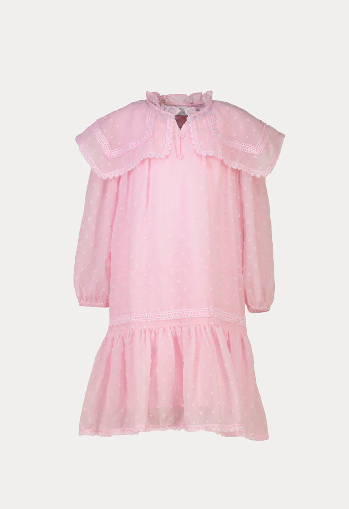 Frilled Collared With Buttons Drop Waist Dress
